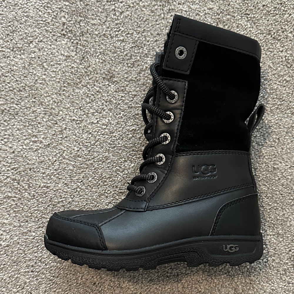 UGG Black Leather Lace-Up Boots